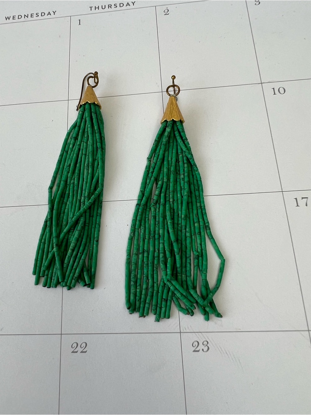 Gold-Tone top  Green Beaded Tassel Earrings